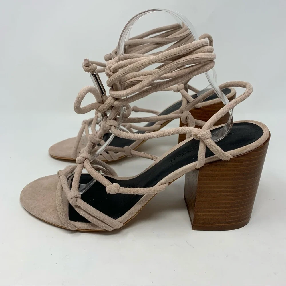 Rebecca Minkoff Sandals Heels Carmela Lace-up Knotted Pink Nude Blush Size 9.5